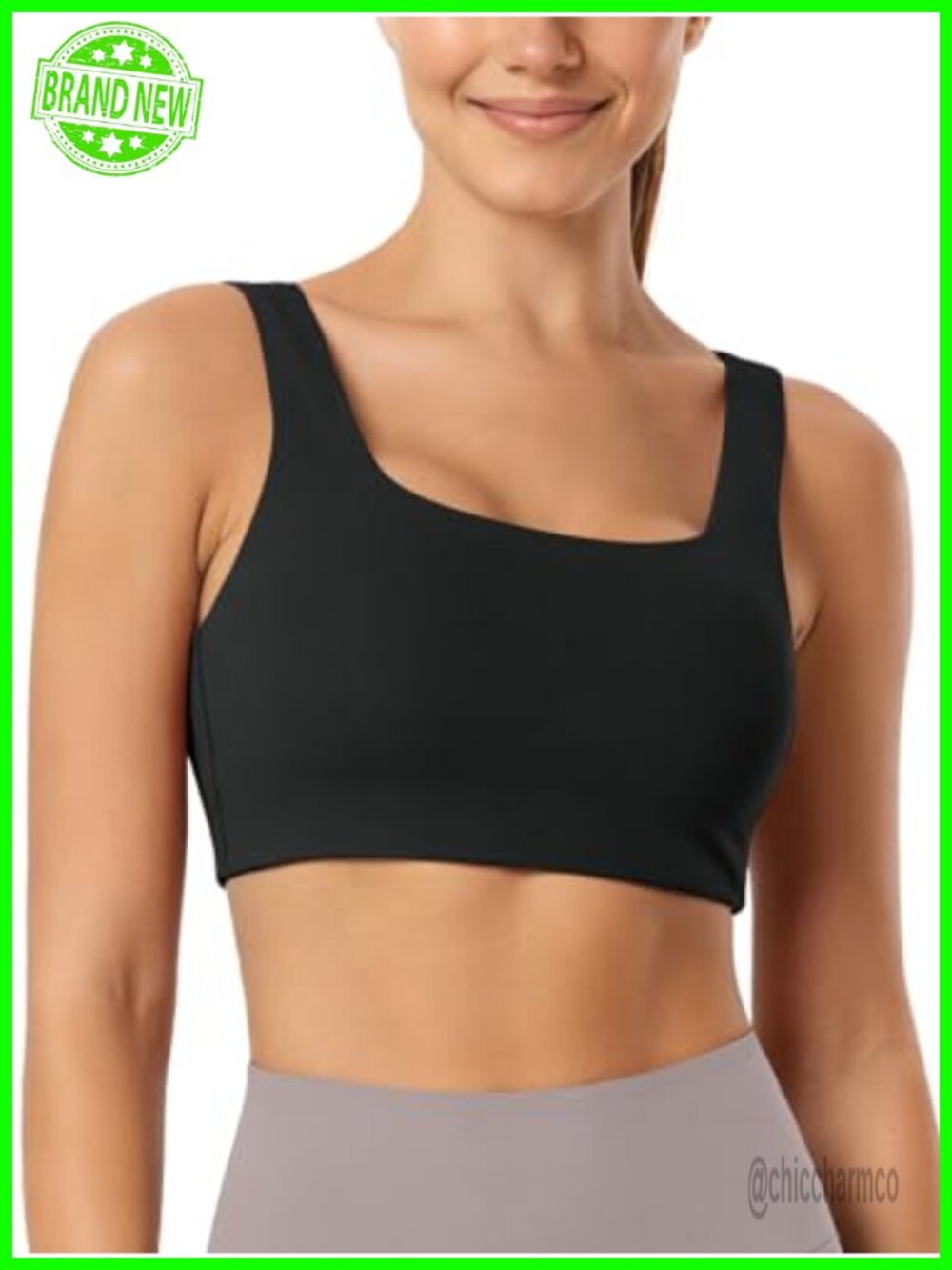 Square Neck Sports Bra Wirefree Non Padded Yoga Workout Crop Top